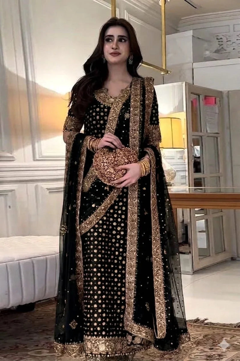 03-Piece Embroidered Chiffon Formal Suit  -  Ready to Wear