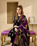 03 Piece Handwork  Shamoze Silk Suit - Ready To Wear