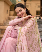 Tea Pink - 03 Piece Lawn Sharara Suit | Ready To Wear