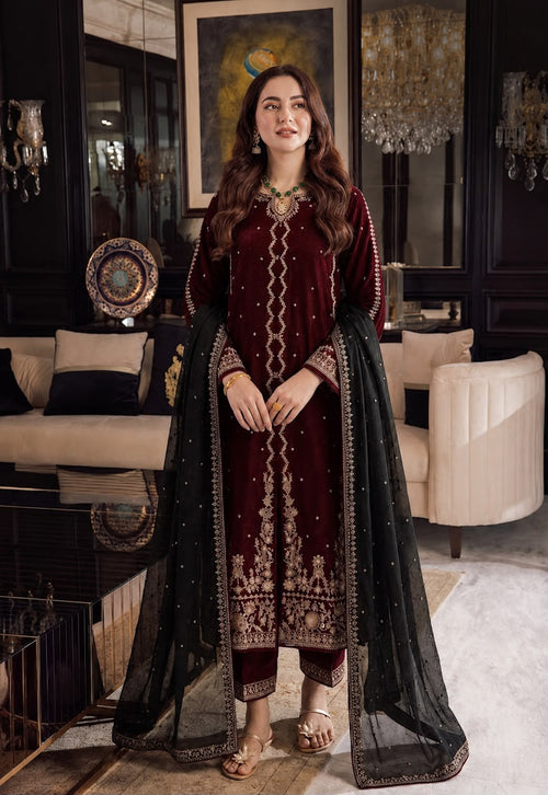03 Piece  Luxury  Embroidered Chiffon Suit - Ready  To Wear