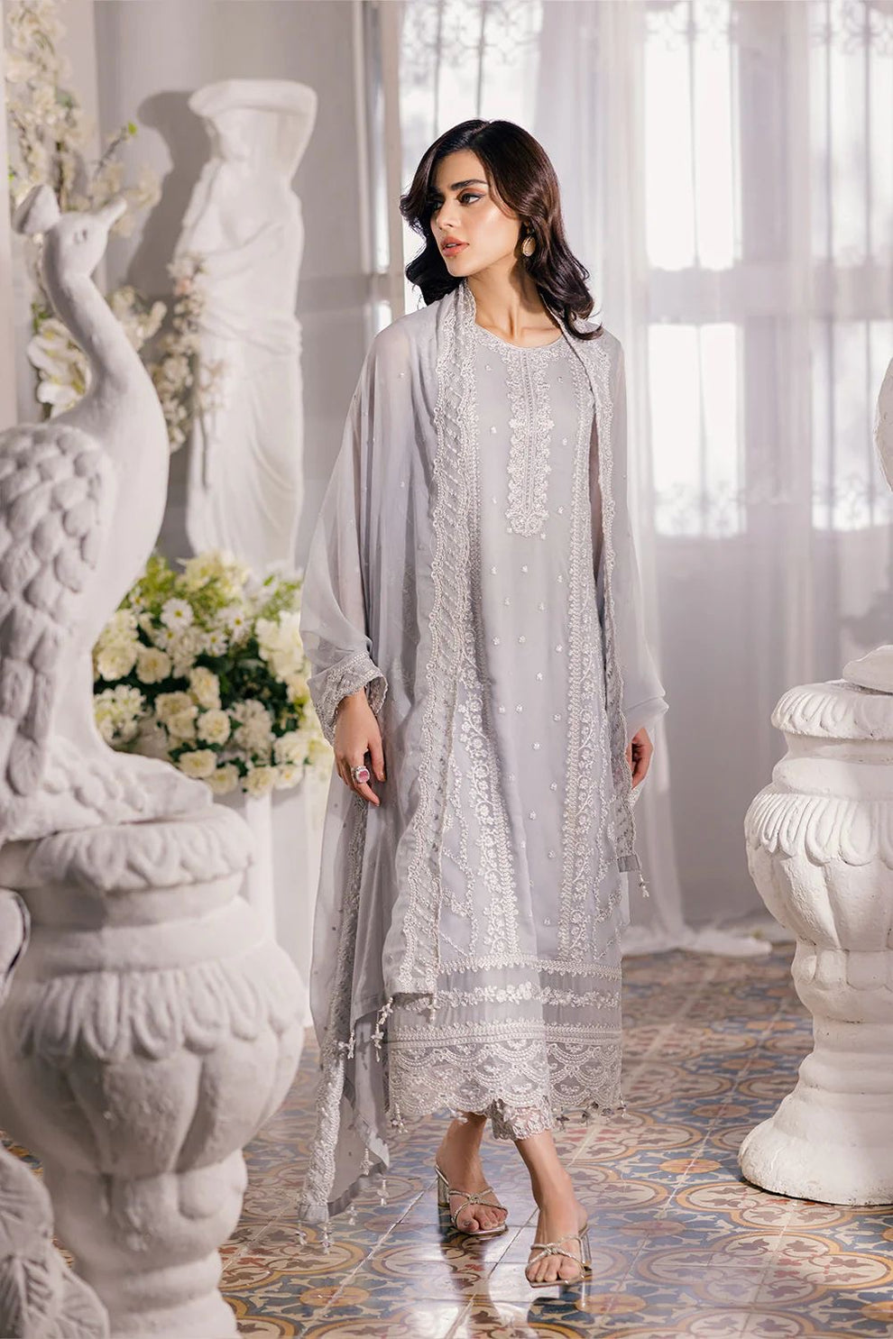 03 Piece Sequence Embroidered Chiffon Suit - Ready To Wear