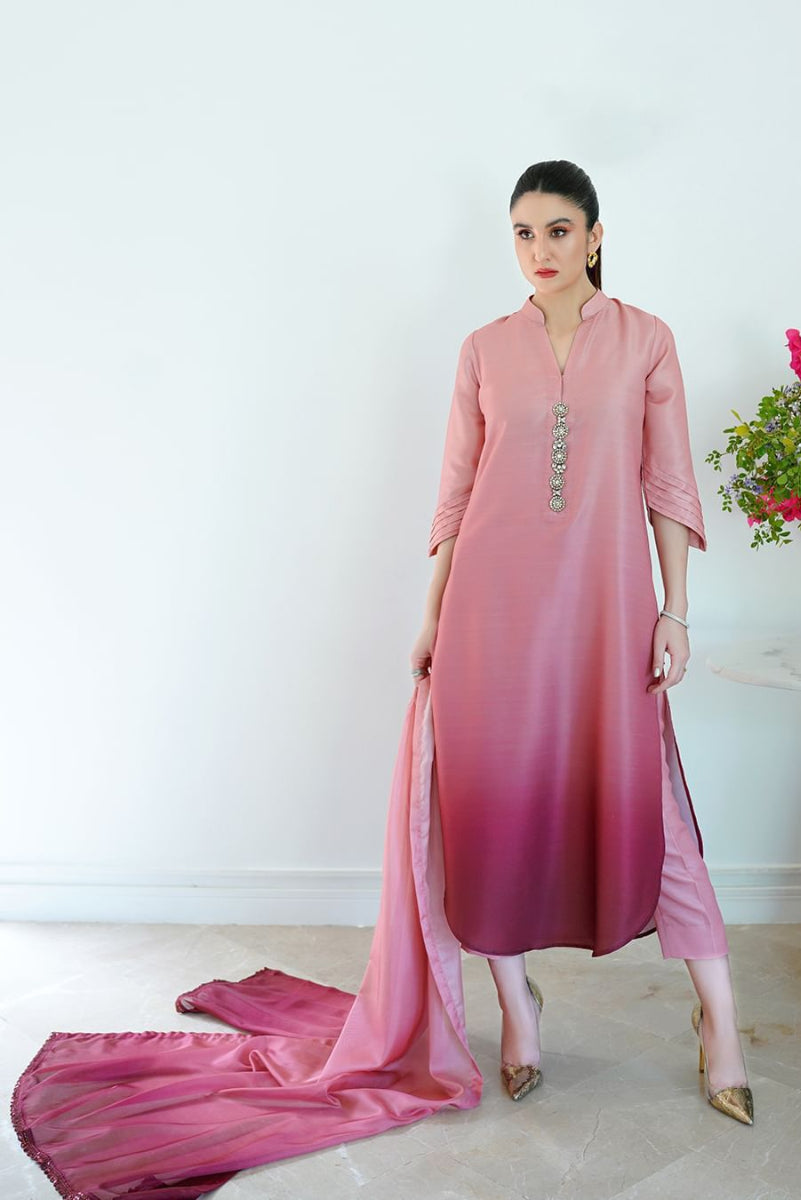 03-Piece Digital Printed Shamoz Silk Suit - Ready to Wear