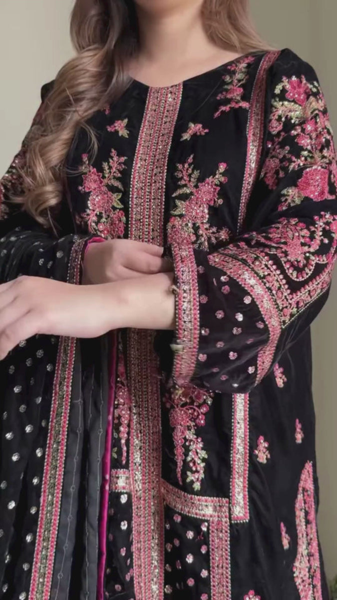Heavy Embroidered Black Lawn Suit - Ready-to-Wear