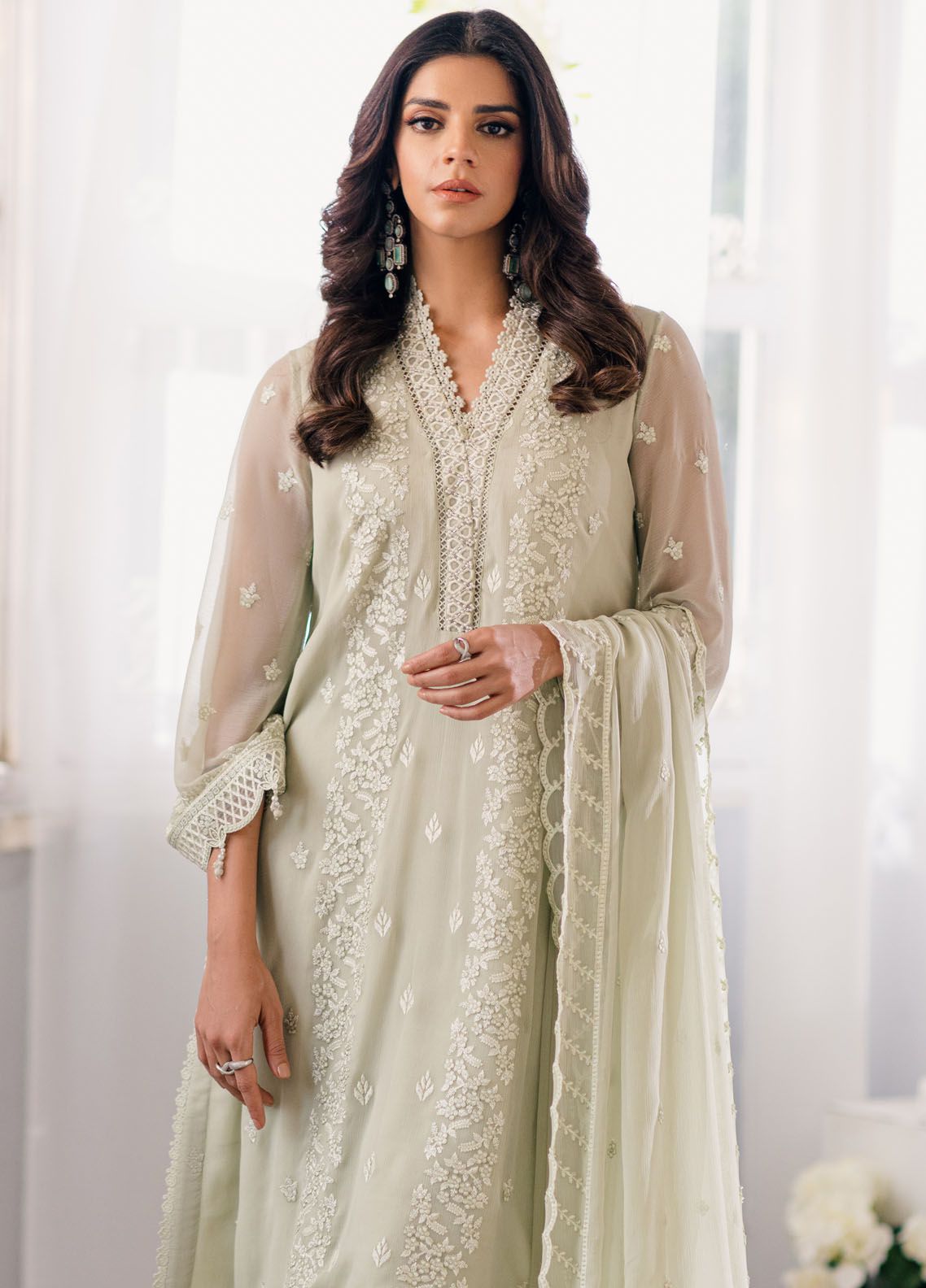 03-piece Sequence Embroidered Chiffon Suit - Ready To Wear
