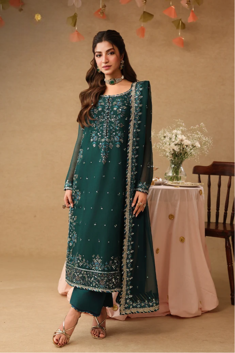 03 Piece Embroidery Chiffon Suit - Ready To Wear