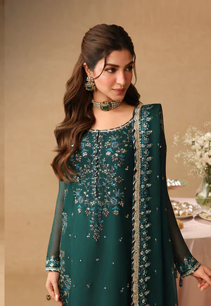 03 Piece Embroidery Chiffon Suit - Ready To Wear