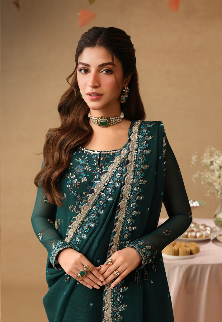 03 Piece Embroidery Chiffon Suit - Ready To Wear