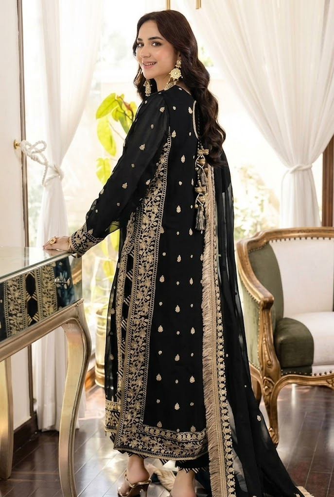 03-Piece Embroidered Chiffon Suit - Ready  To Wear