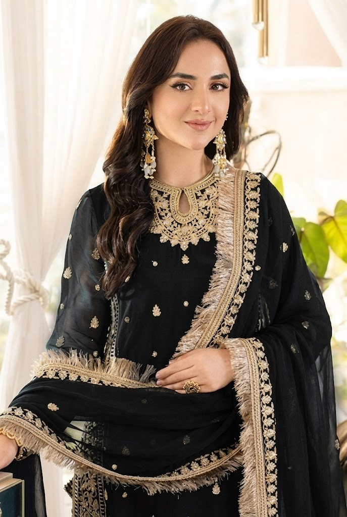 03-Piece Embroidered Chiffon Suit - Ready  To Wear