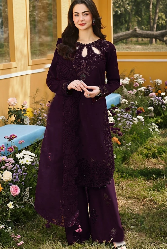 03-Piece  Embroidered Chiffon Suit - Ready To Wear