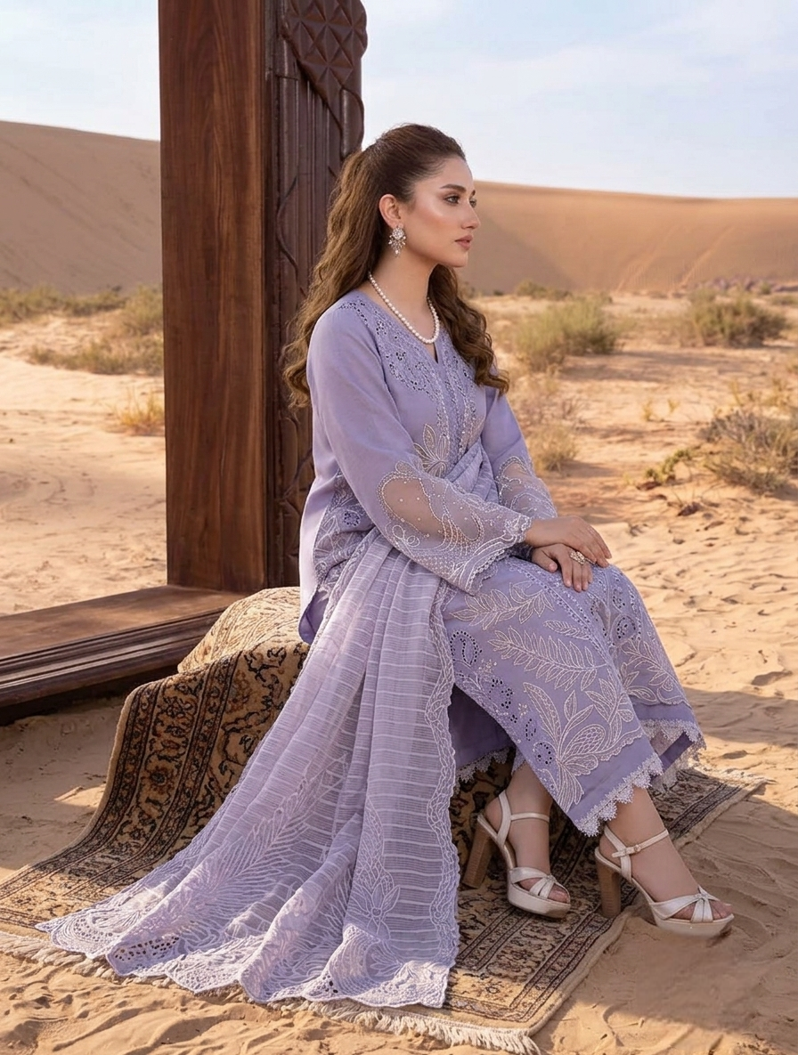 03-Piece Embroidered Lawn Suit - Ready  To Wear