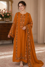 03-Piece Shamoz Silk Kaftan Suit - Ready To Wear