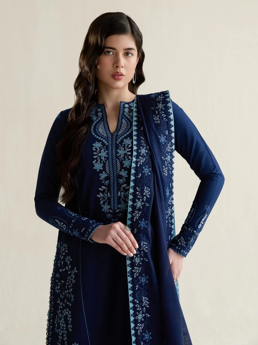 03 Piece Embroidered Egyptian Lawn Suit - Ready To Wear