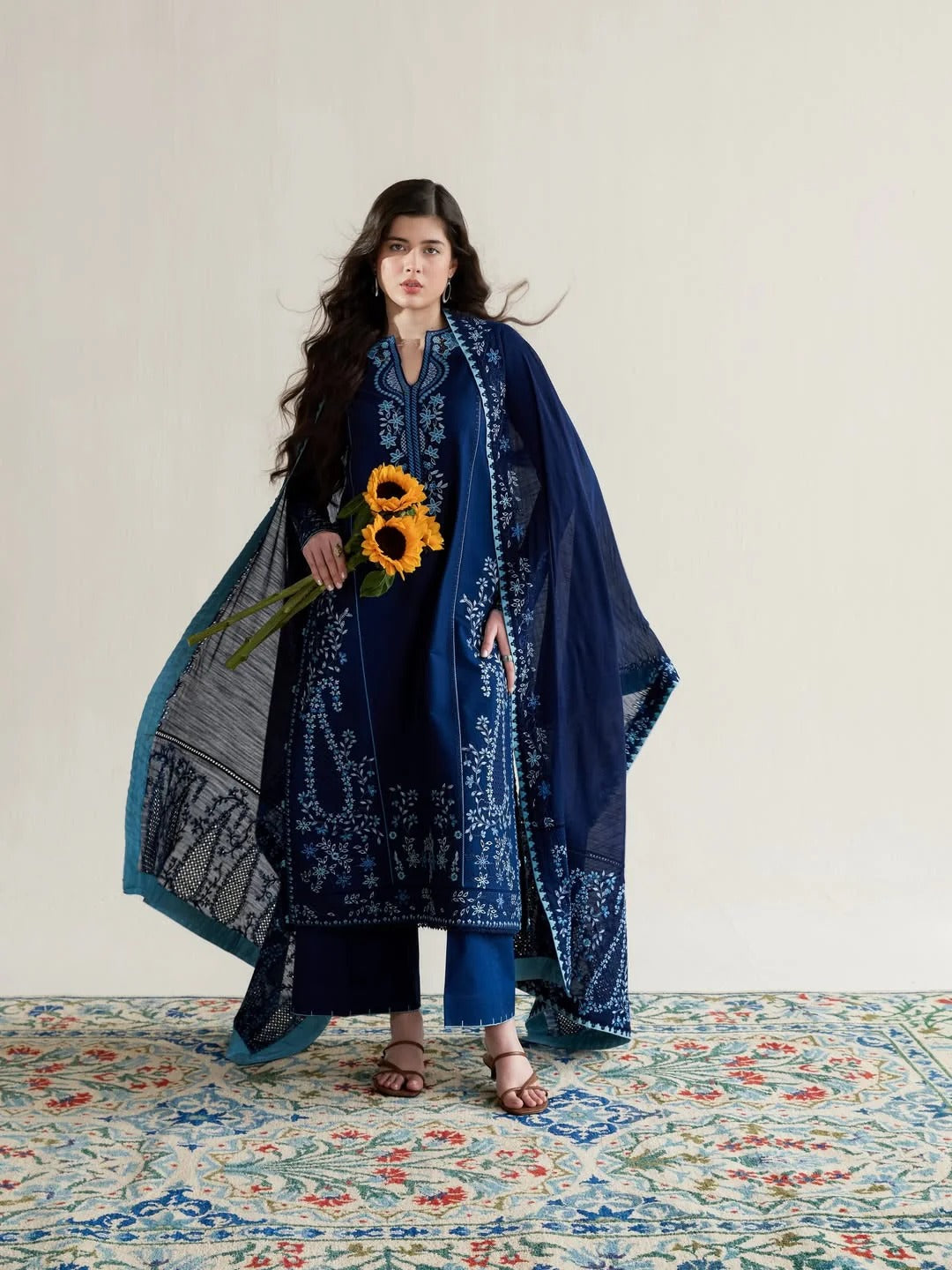 03 Piece Embroidered Egyptian Lawn Suit - Ready To Wear