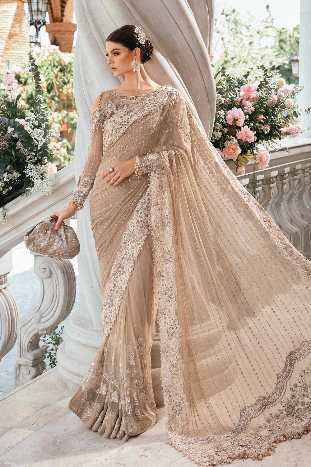Exclusive Embroidered Net Saree with Heavy Adda Work - Ready  To Wear