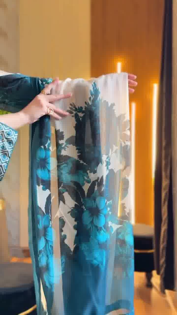 03 Piece Digital Print Silk  Suit - Ready To Wear